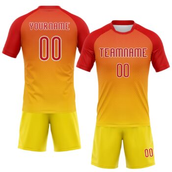 Alternative view of Custom Yellow Red-White Geometric Shape Sublimation Volleyball Uniform Jersey