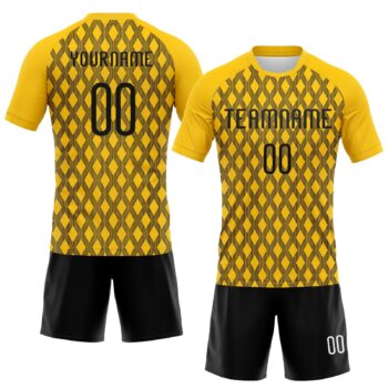 Alternative view of Custom Yellow Black-White Geometric Shape Sublimation Volleyball Uniform Jersey