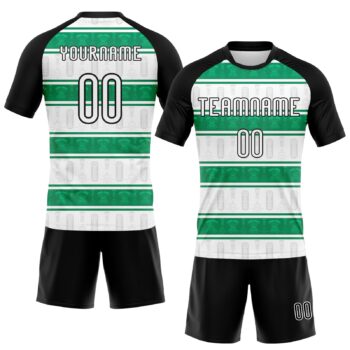 Alternative view of Custom White Black-Kelly Green Abstract Shape Sublimation Volleyball Uniform Jersey