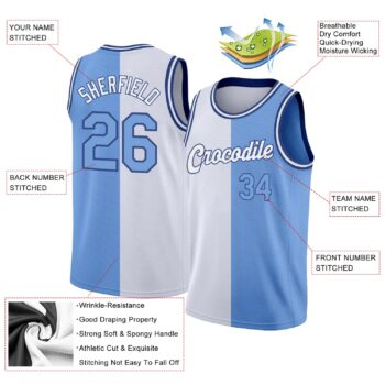 Alternative view of Custom White Light Blue-Royal Authentic Split Fashion Basketball Jersey